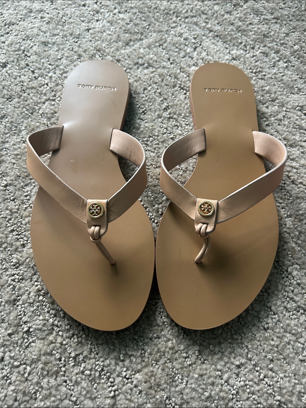 Tory Burch Blush Tan Logo Thong Sandals